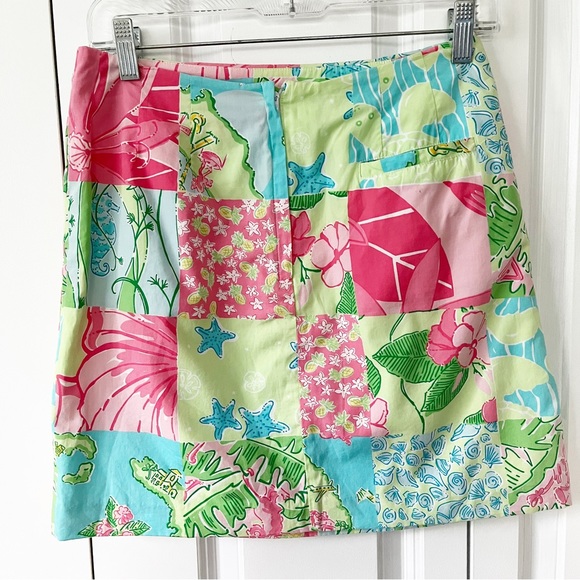 Lilly Pulitzer Vintage White Label Tropical Sealife Floral Patchwork Skirt - Picture 3 of 9